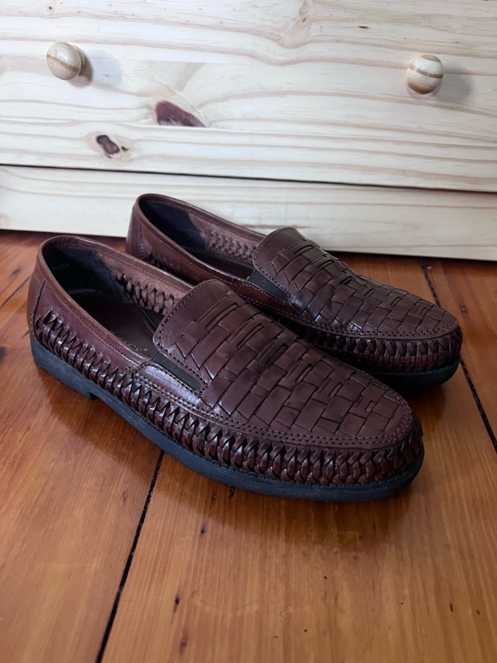 Deer Stags Brown Woven Leather Slip-On Loafers